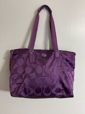 Coach Gateway Signature Nylon Packable Weekender Tote Bag in Amethyst Purple